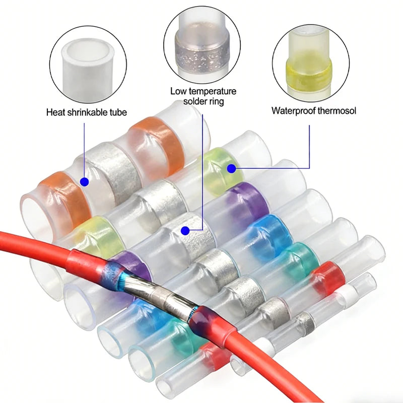 Solder Seal Wire Connectors – 3:1 Heat Shrink Waterproof Butt Crimp