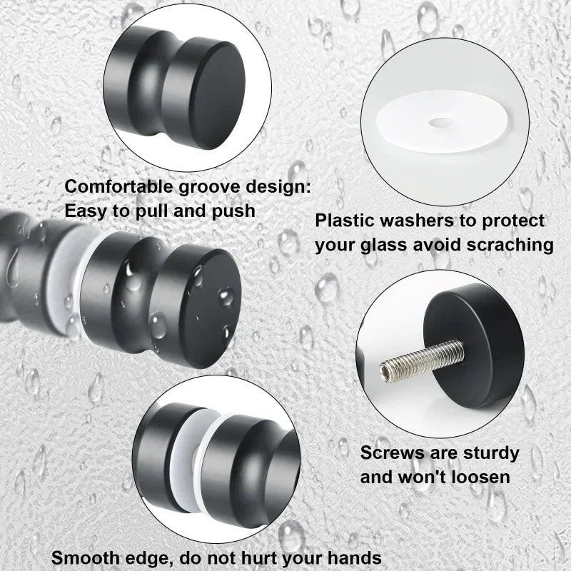Stylish Silver Black Shower Glass Door Handle Double Sided Pull