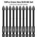 10-Piece Cross Hex Drill Bit Set — 3mm to 12mm for Tile - View 1