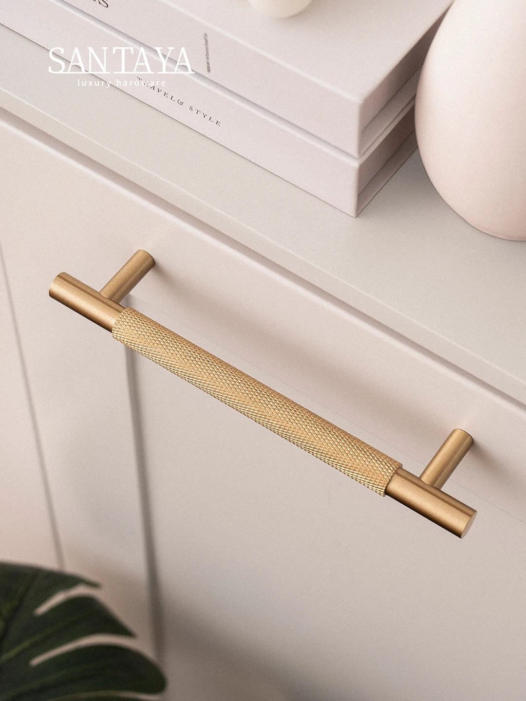 Santaya Solid Brushed Brass Handle Cross Knurled Kitchen Cabinet