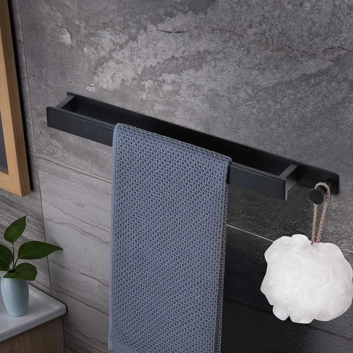 40cm Self Adhesive Towel Rack With Hooks Stainless Steel Towel Holder