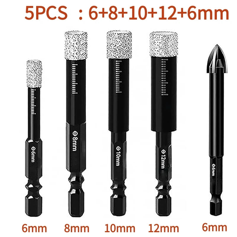 5PCS 5-15mm Dry Diamond Core Drill Bits Set For Tile Concrete