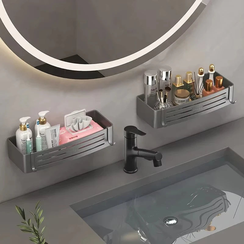 Wall Mounted No-Drill Bathroom Shelf Aluminum Alloy Storage Holder