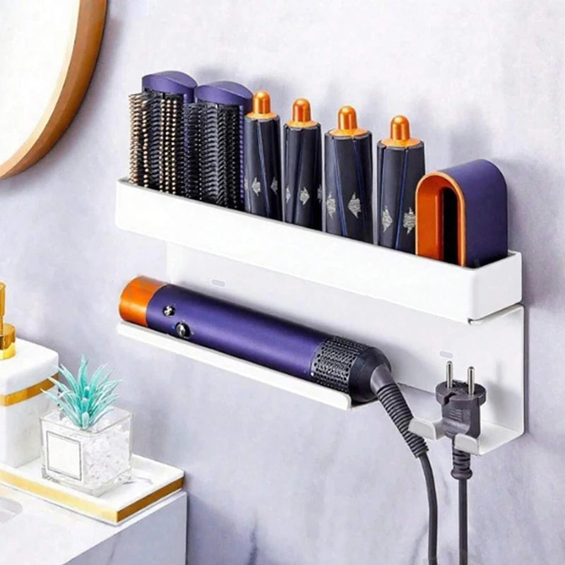 Non drilling wall mounted hair styling tool storage rack
