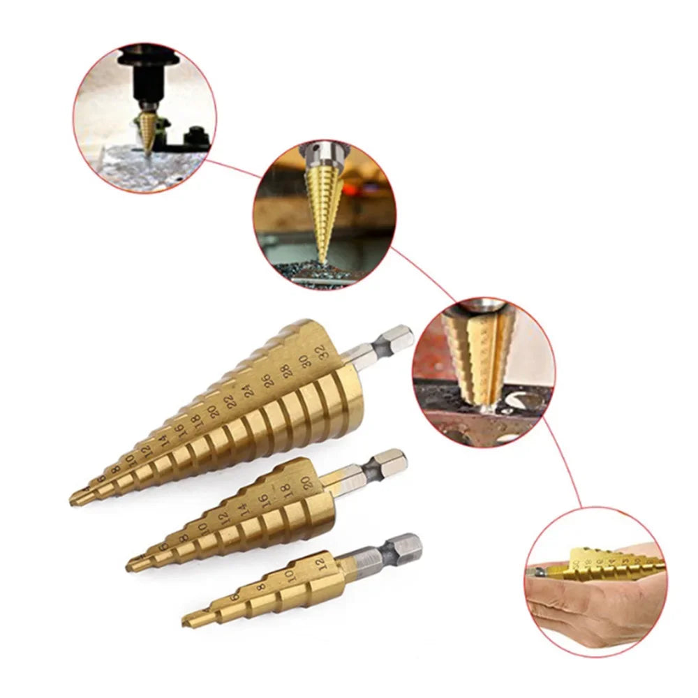 HSS Step Drill Titanium Plated Hexagonal shank straight groove bit