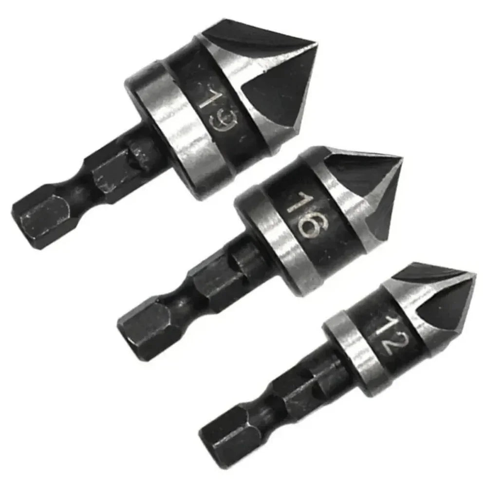 3-Piece Hex Handle 90° Five-Blade Chamfer Tool — 12.5mm for Wood &