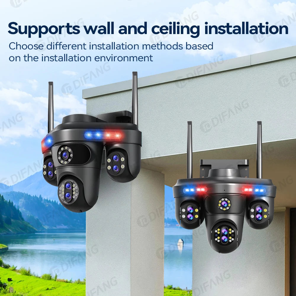 DIFANG 35MP WiFi IP Camera 4 Screens 7 Lens 10X Zoom Outdoor Wireless