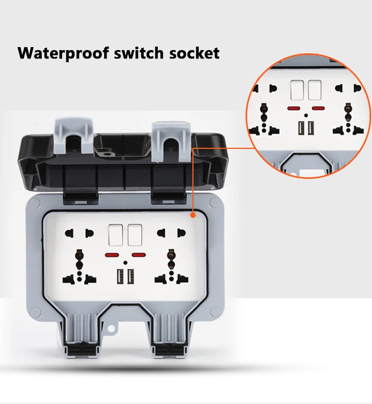 International Universal IP66 USB Wall Outdoor Waterproof Switch