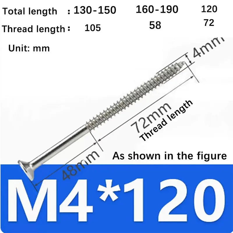 5PCS M4 lengthening Flat Head Tapping Long Wood Screw Stainless steel