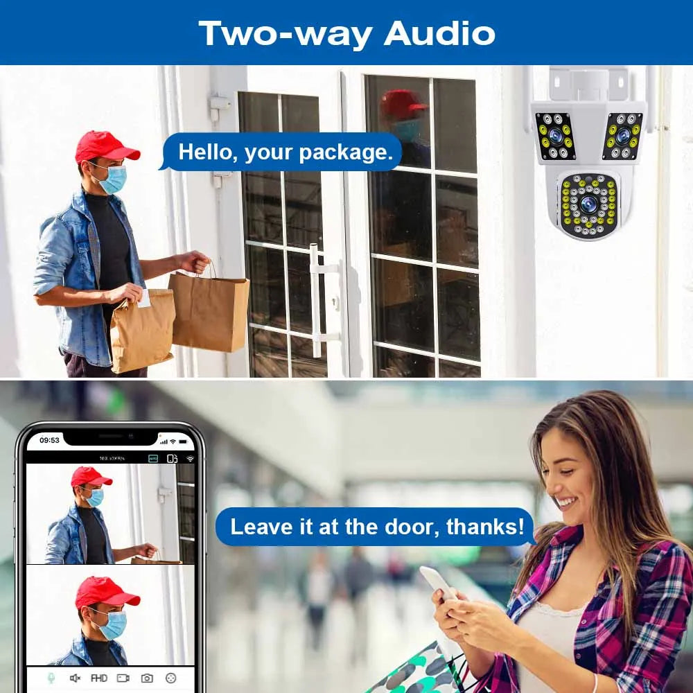 6K 12MP WiFi Outdoor Camera 8X Zoom Three Len Ai Motion Tracking PTZ