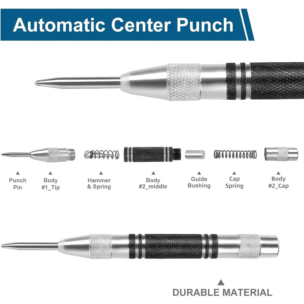 2Pcs Heavy Duty Automatic Center Punch, 5'' Premium Steel Spring