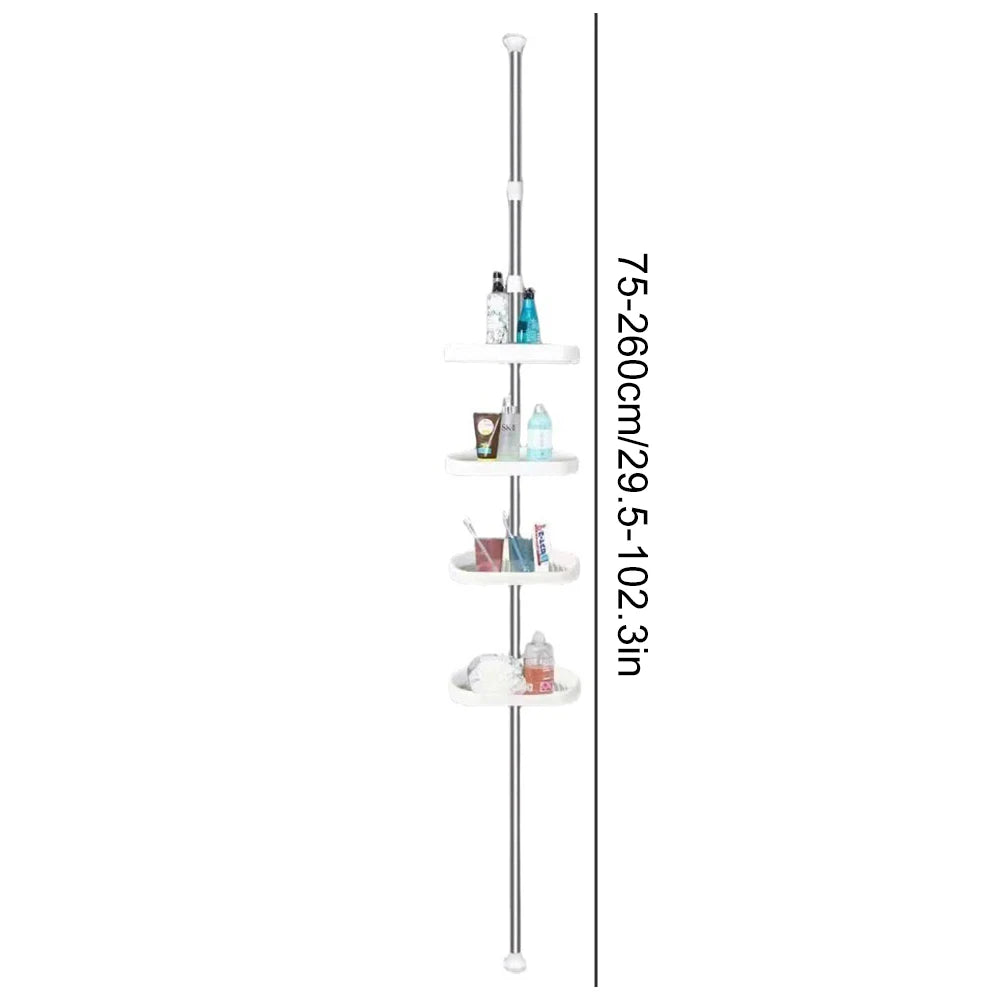 Bathroom Corner Shower Tension Pole Rust Proof Telescopic Rod 4 Tier