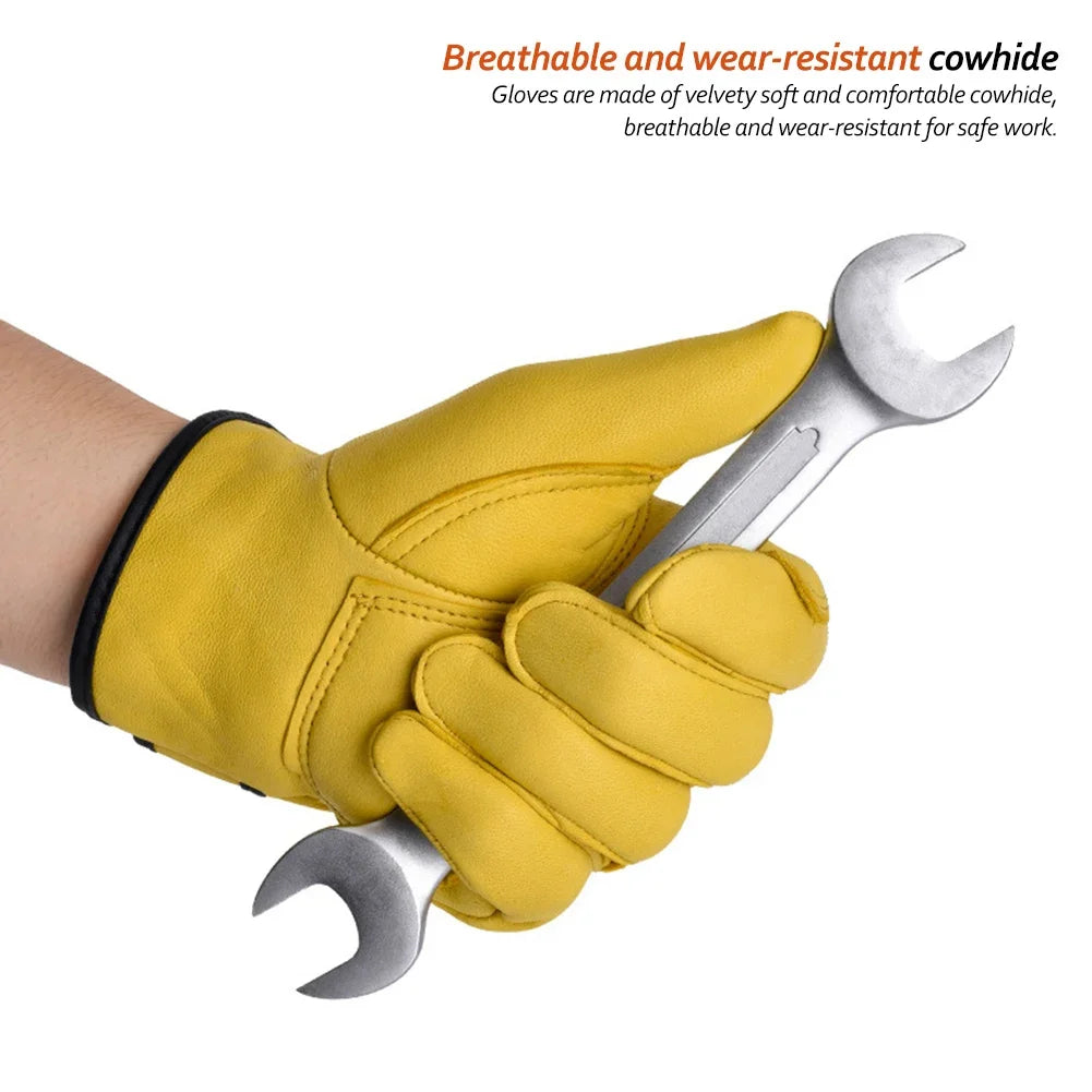 Men Work Gloves Soft Cowhide Driver Hunting Driving Farm Garden