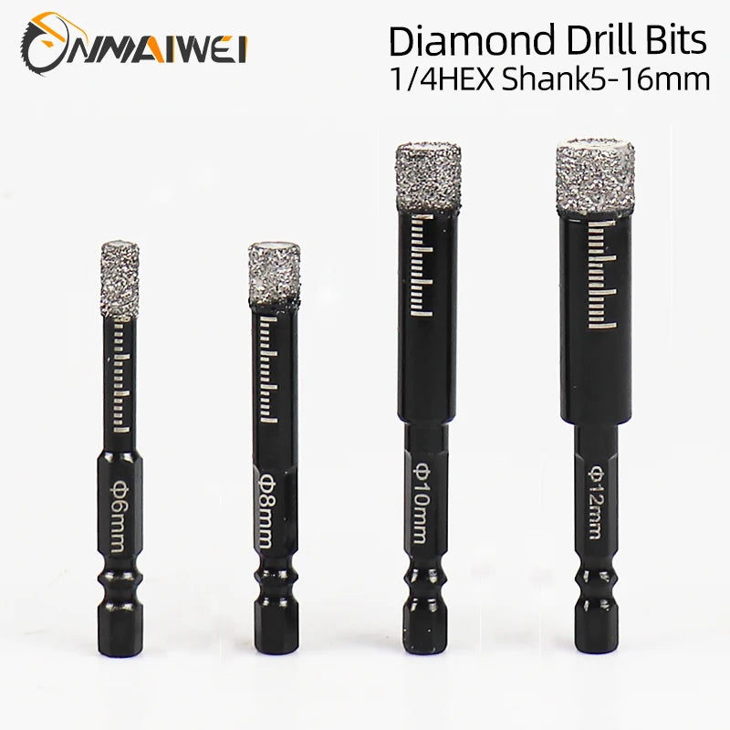 Hex Shank Brazed Dry Diamond Tile Drill Bit — For Porcelain, Cerami...