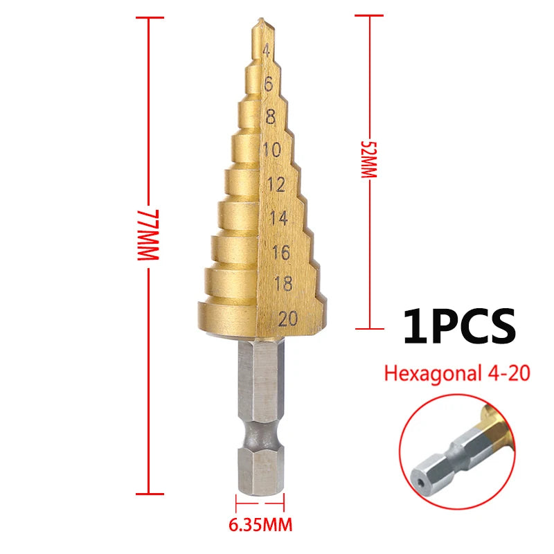 3-12mm 4-12mm 4-20mm HSS Straight Groove Step Drill Bit Set Titanium