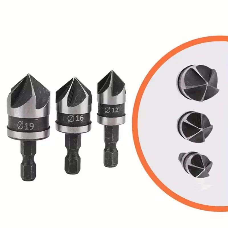 3pcs hexagonal handle high-speed steel chamfering and deburring drill