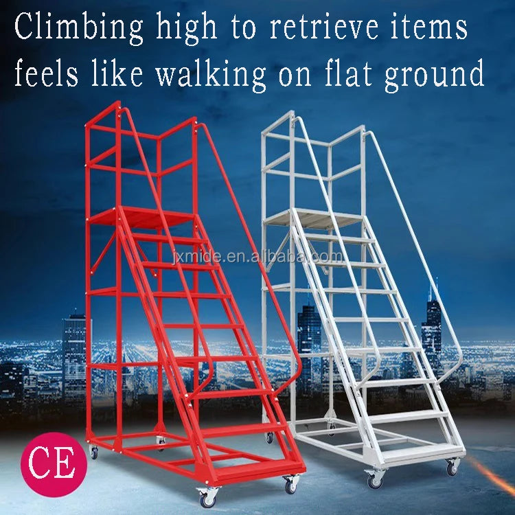 Mobile Platform Ladder with Wheels – Industrial Warehouse Elevator