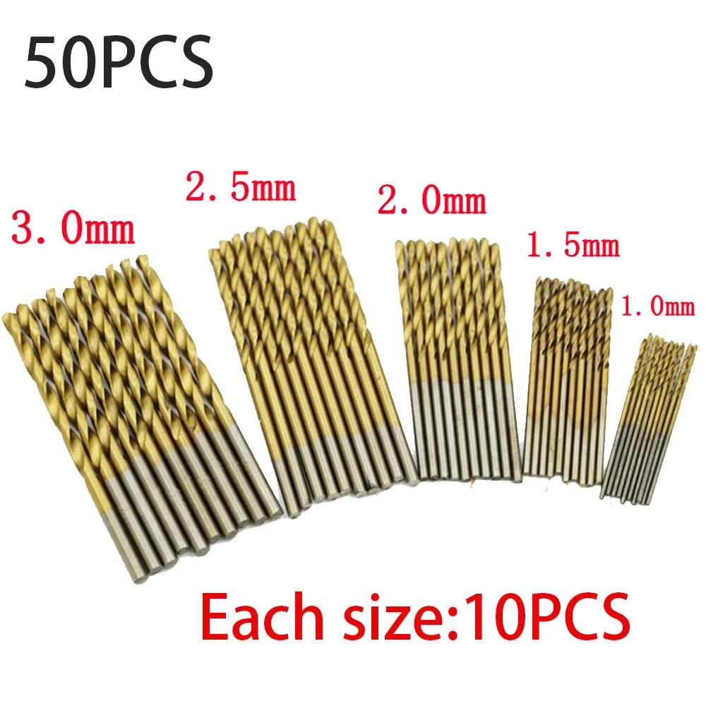 Titanium Twist Drill Set 1–3mm – 50-Piece for Electric Drills