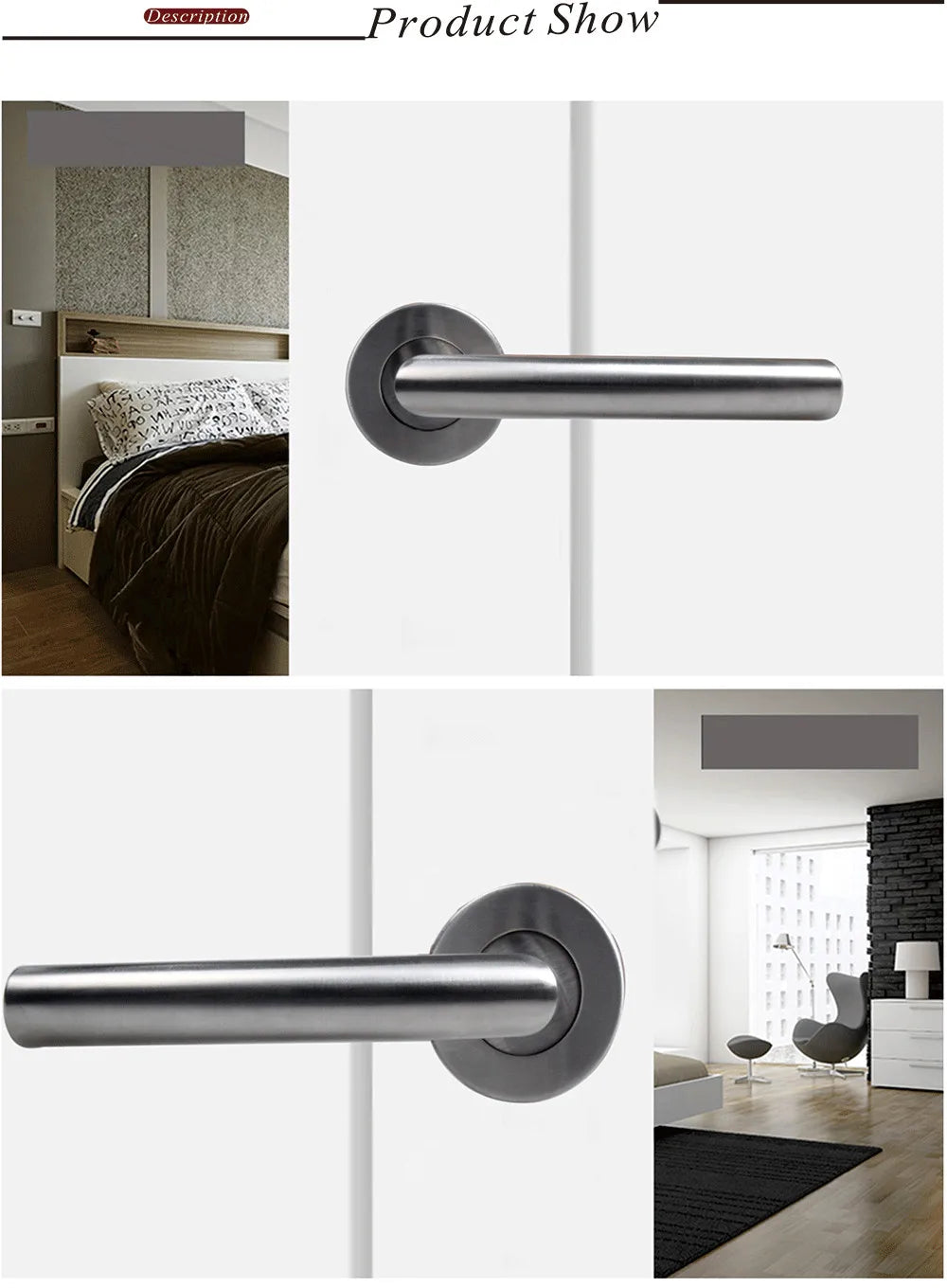Door Handle Set Stainless Steel Interior Home Lever Handle Lock