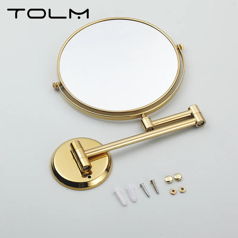Gold 8 Inch Mirror Wall Mounted Bathroom Makeup Mirror Extending