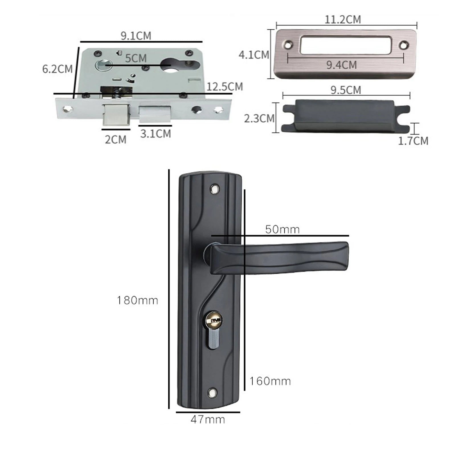 Door Handle Lock Keys Set Black Bedroom Door Lock Set Thickened