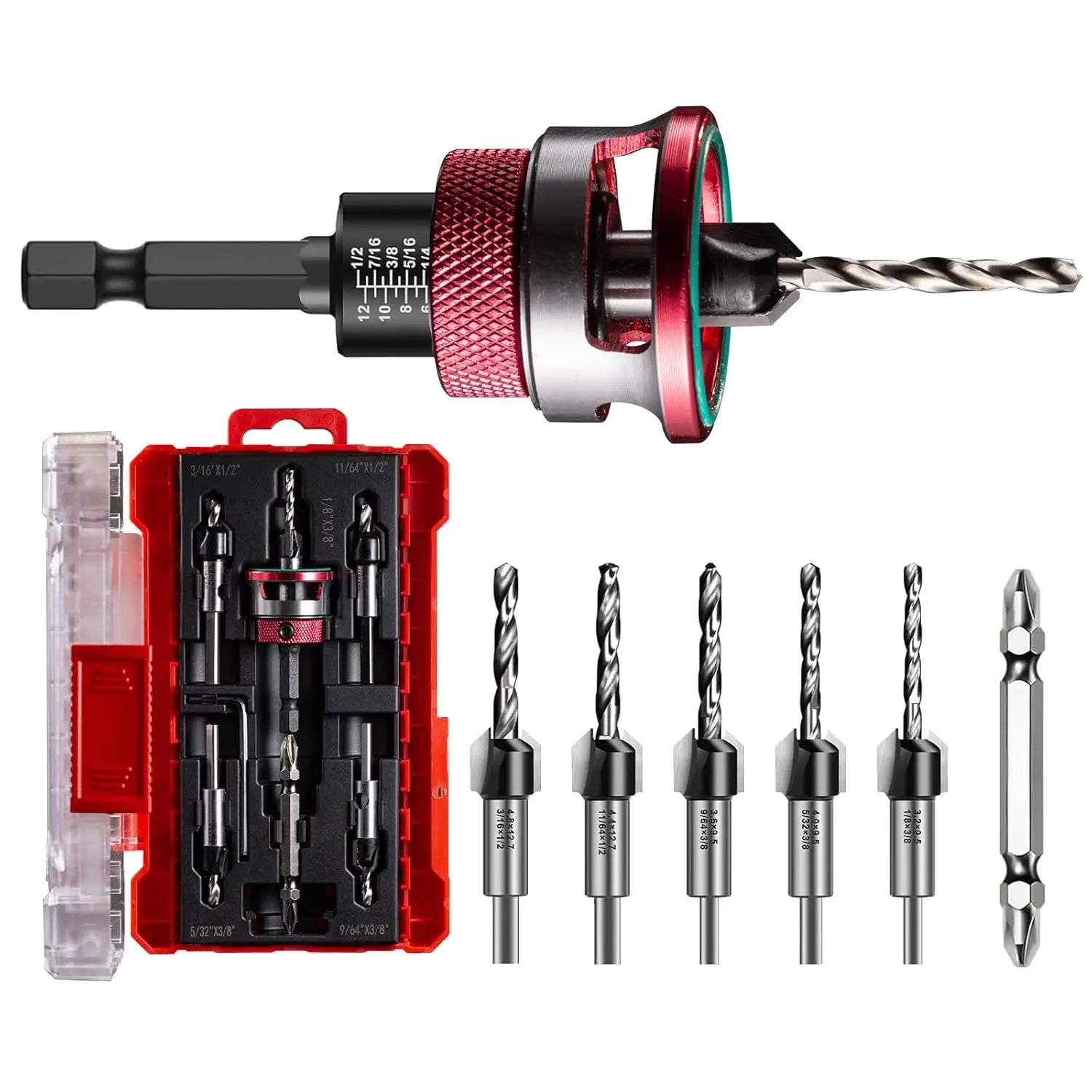 5pcs Countersink Drill with Depth Stop M2 Pre-Drill with Ball Bearing