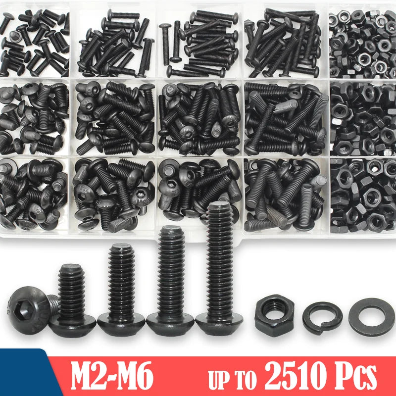 2510p Round Hex Cap Screw kit M2 M2.5 M3 M4 M5 M6 Black 10.9 Grade