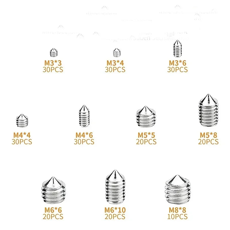 240pcs Stainless Steel Hex Socket Screw Set M3/M4/M5/M6/M8 Grub