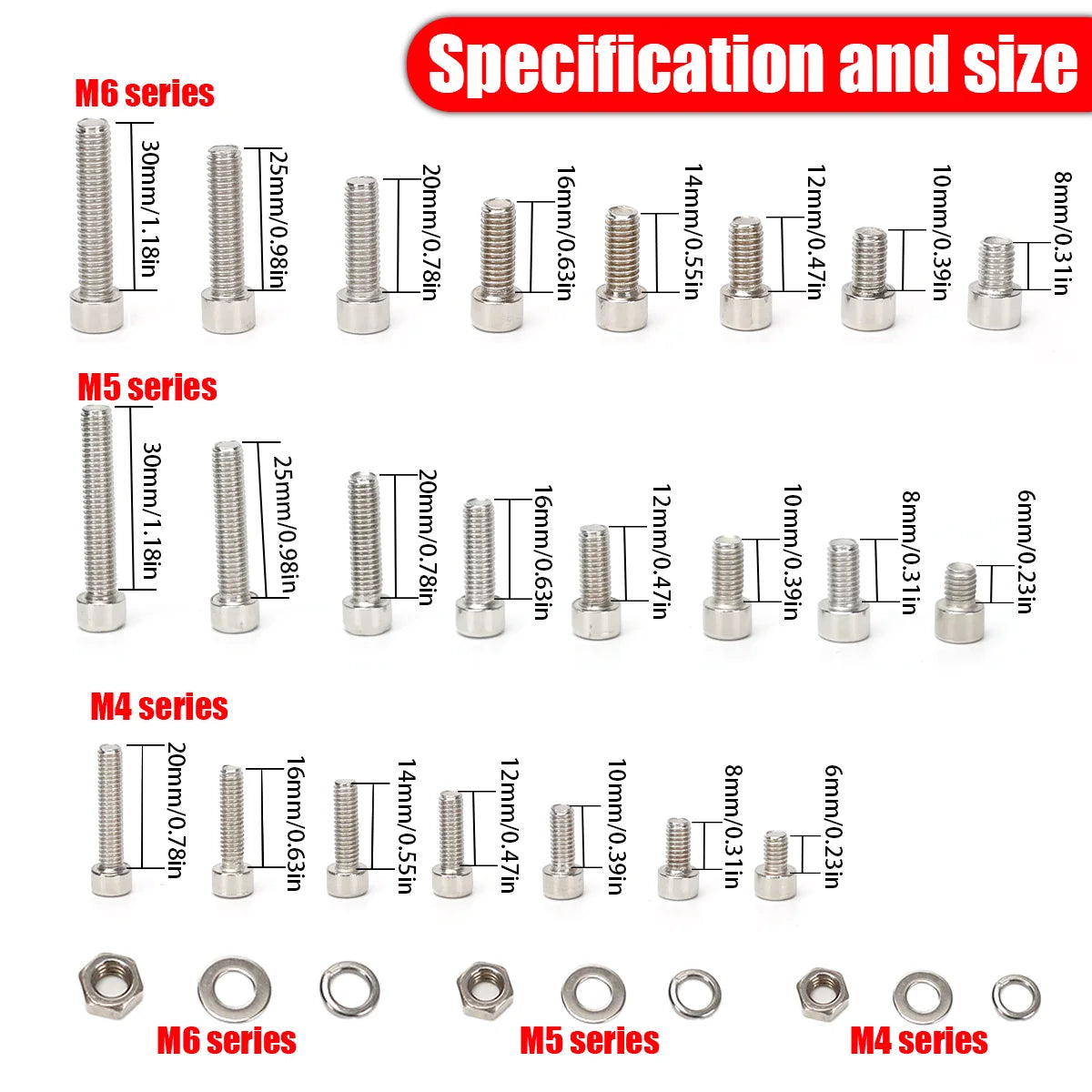 600pcs Stainless Steel Hex Socket Head Nuts and Bolts Set - M3, M4