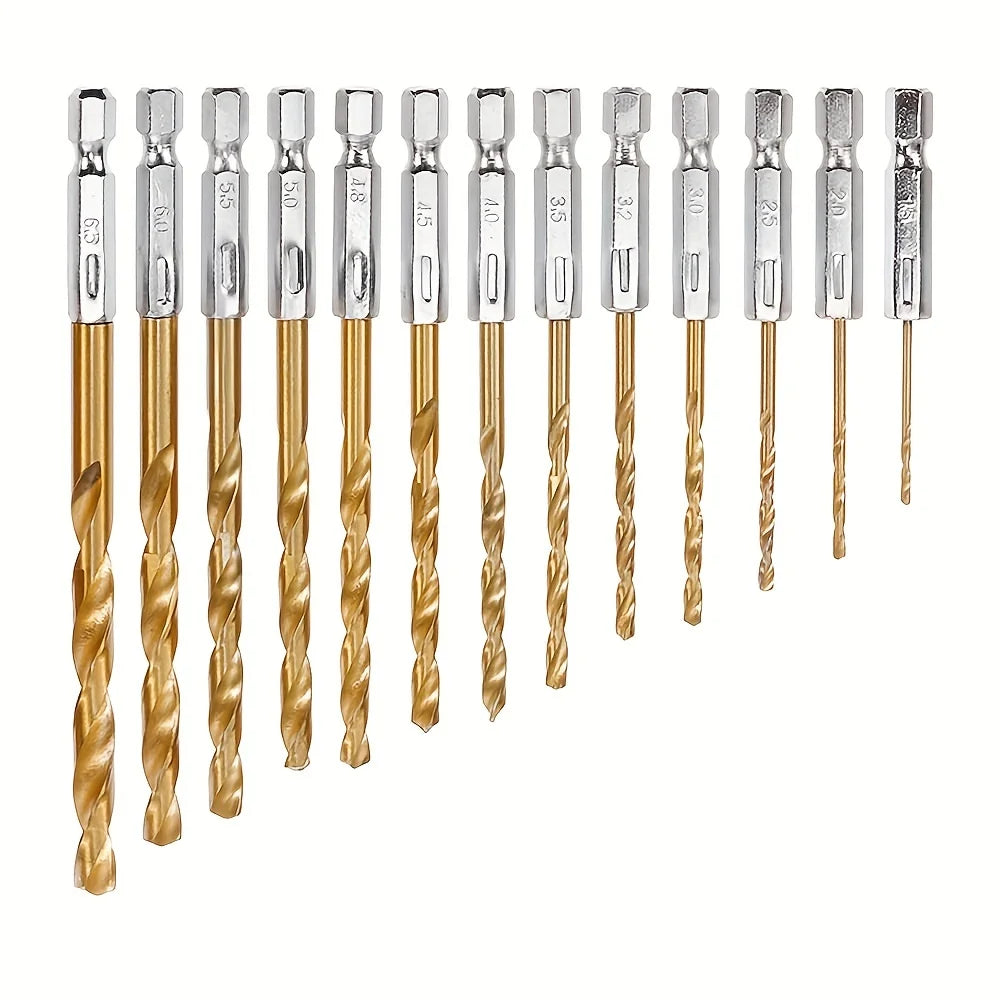 13PCS Twist Drill Bit Set 1/4 Hex Shank Cobalt HSS Wood Metal Core