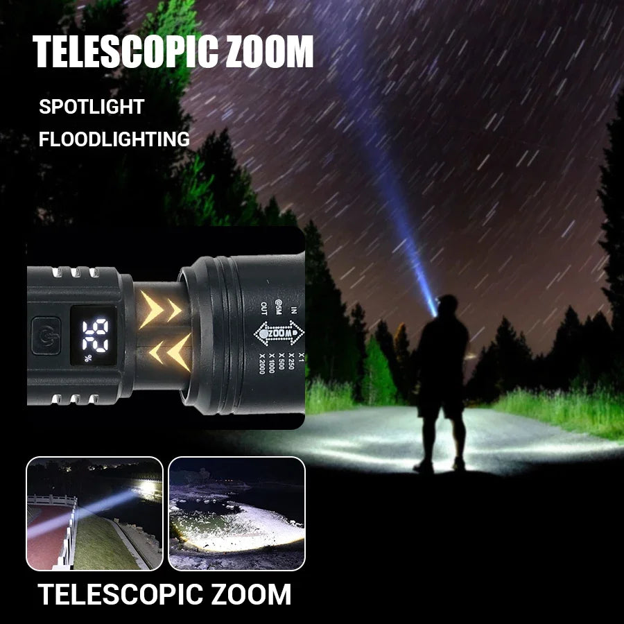 High Strong Power Led Flashlights 2000LM Tactical Torch with Display