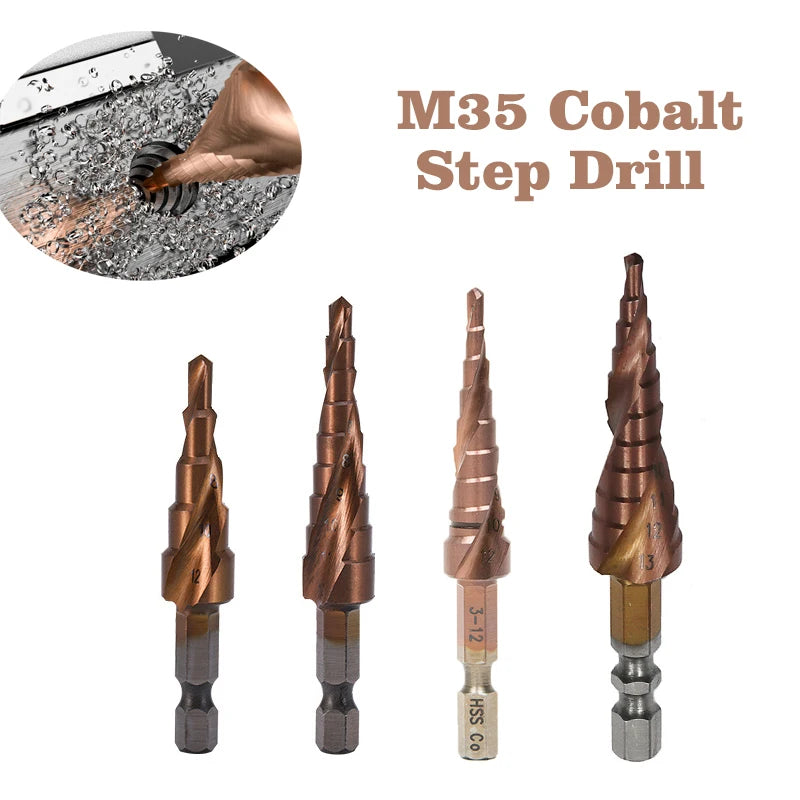 Industrial CO M35 Cobalt HSS Step Drill Bit High Speed Steel Cone Hex