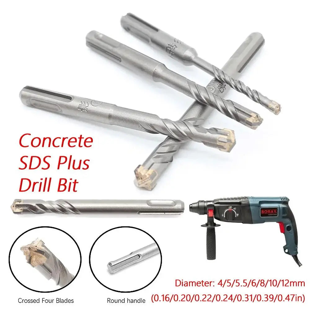 Cross Tips Concrete SDS Plus Drill Bit 4 Cutters Round Shank Impact