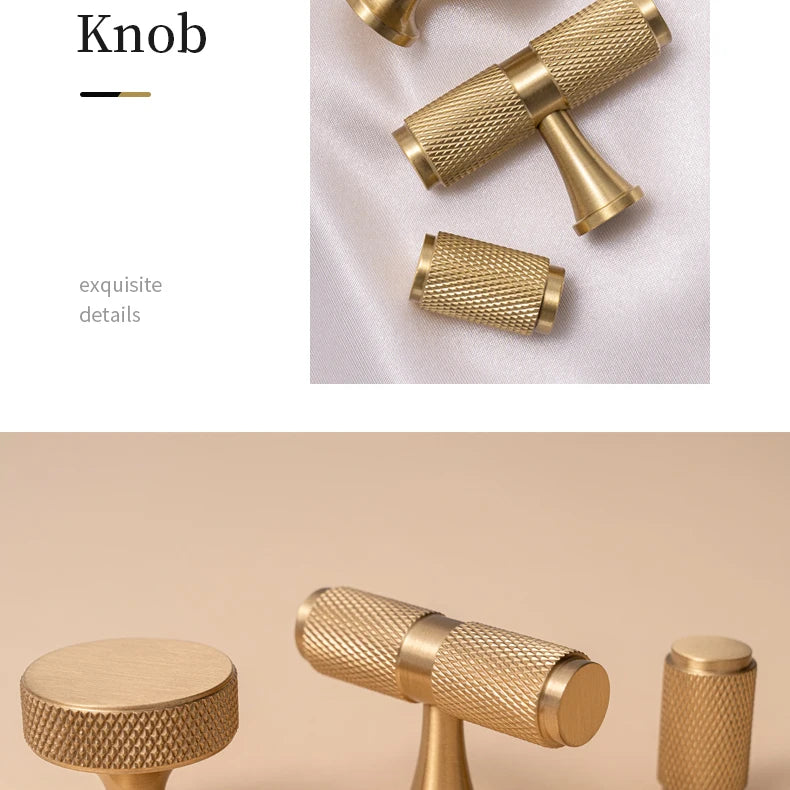 Santaya Solid Brushed Brass Handle Cross Knurled Kitchen Cabinet