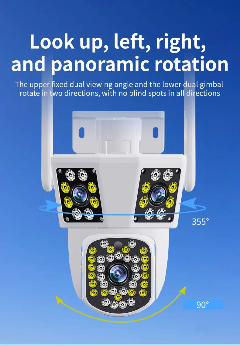 6K 12MP WiFi Outdoor Camera 8X Zoom Three Len Ai Motion Tracking PTZ