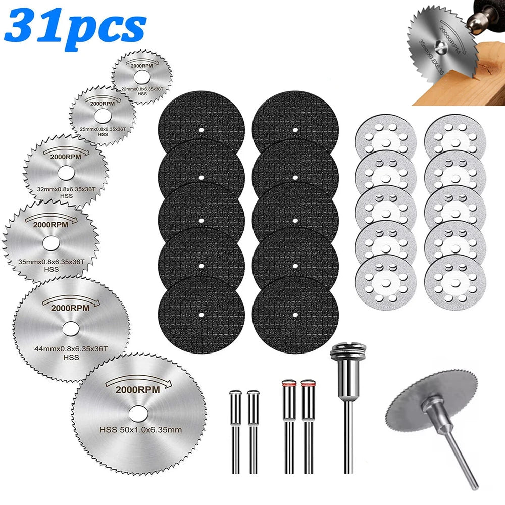 31pc Cutting Discs HSS Circular Saw Mini Drill Rotary Tool Multi-Size