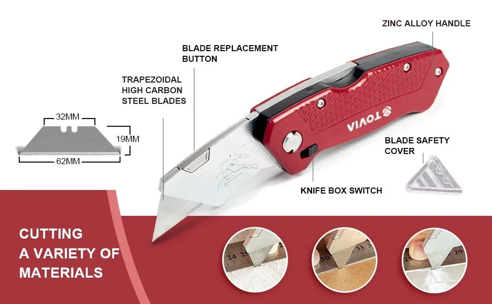 T TOVIA Folding Knife Replaceable Utility Knife for Cable Cartons