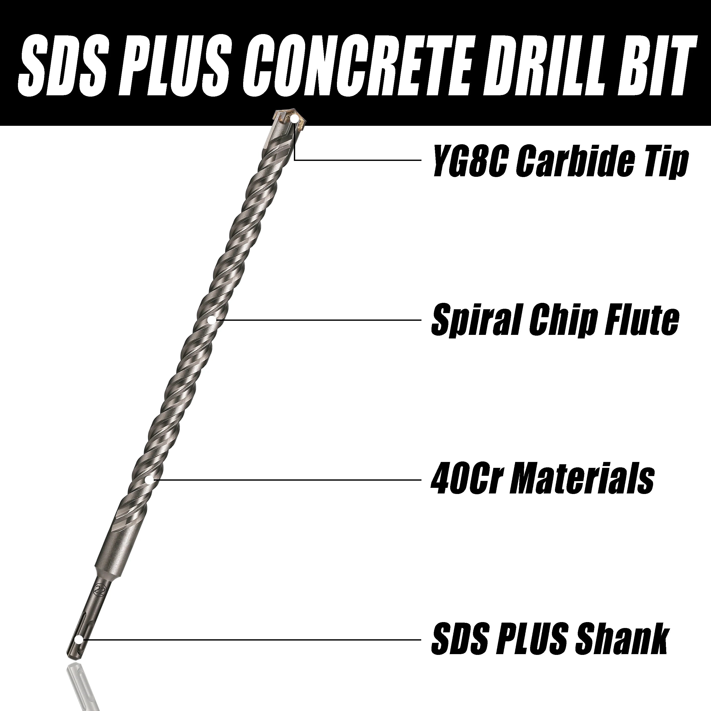 Concrete SDS Plus 8-30mm Bit Cross Cutter Head Double Auger Hammer