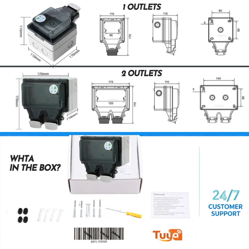Tuya Power IP66 Outdoor Socket AU CN ARG Wifi Smart Waterproof Socket