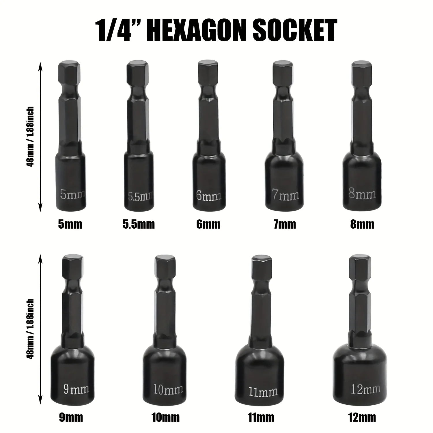 9pcs Power Nut Driver Set Metric Hex Socket Drill Bits Chuck Adapter