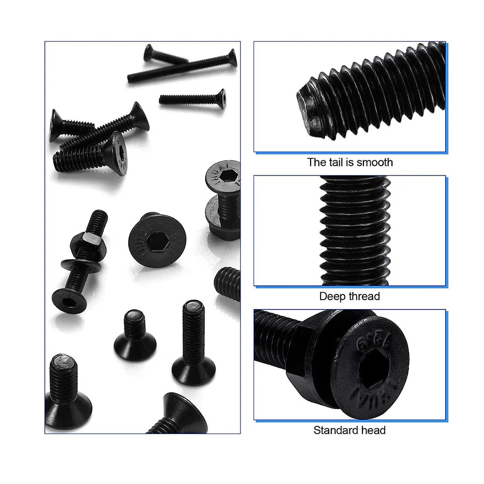 1060pcs M2 M3 M4 M5 Hex Socket Screw Set Carbon Steel Flat Round Cap
