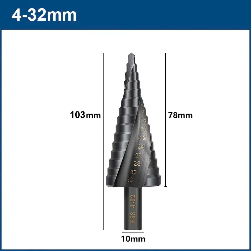 HSS Step Drill Bit Set – 4–12mm, 4–20mm & 4–32mm (1 or 3-Piece)