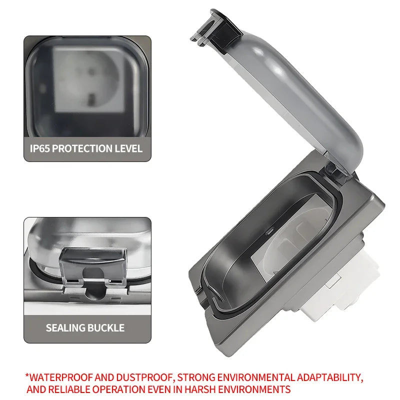 IP65 Waterproof Outdoor Socket, 16A High Power Wall Plate
