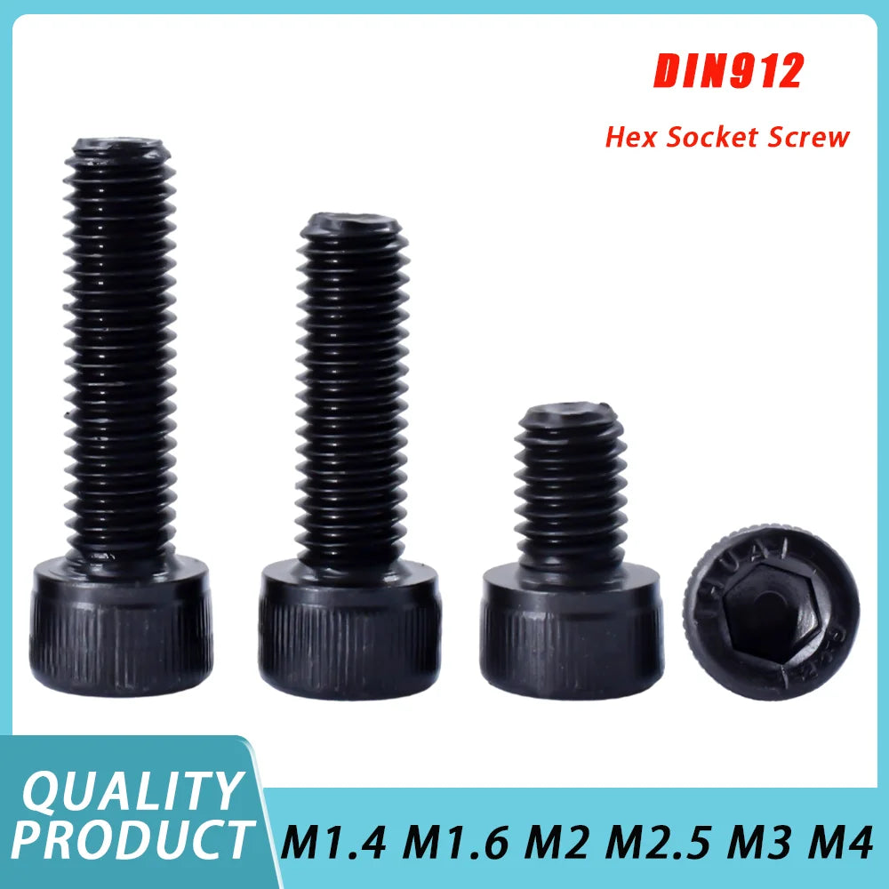 20-100pcs DIN912 Black Hex Socket Head Caps Bolt Screw M1.4 M1.6 M2...