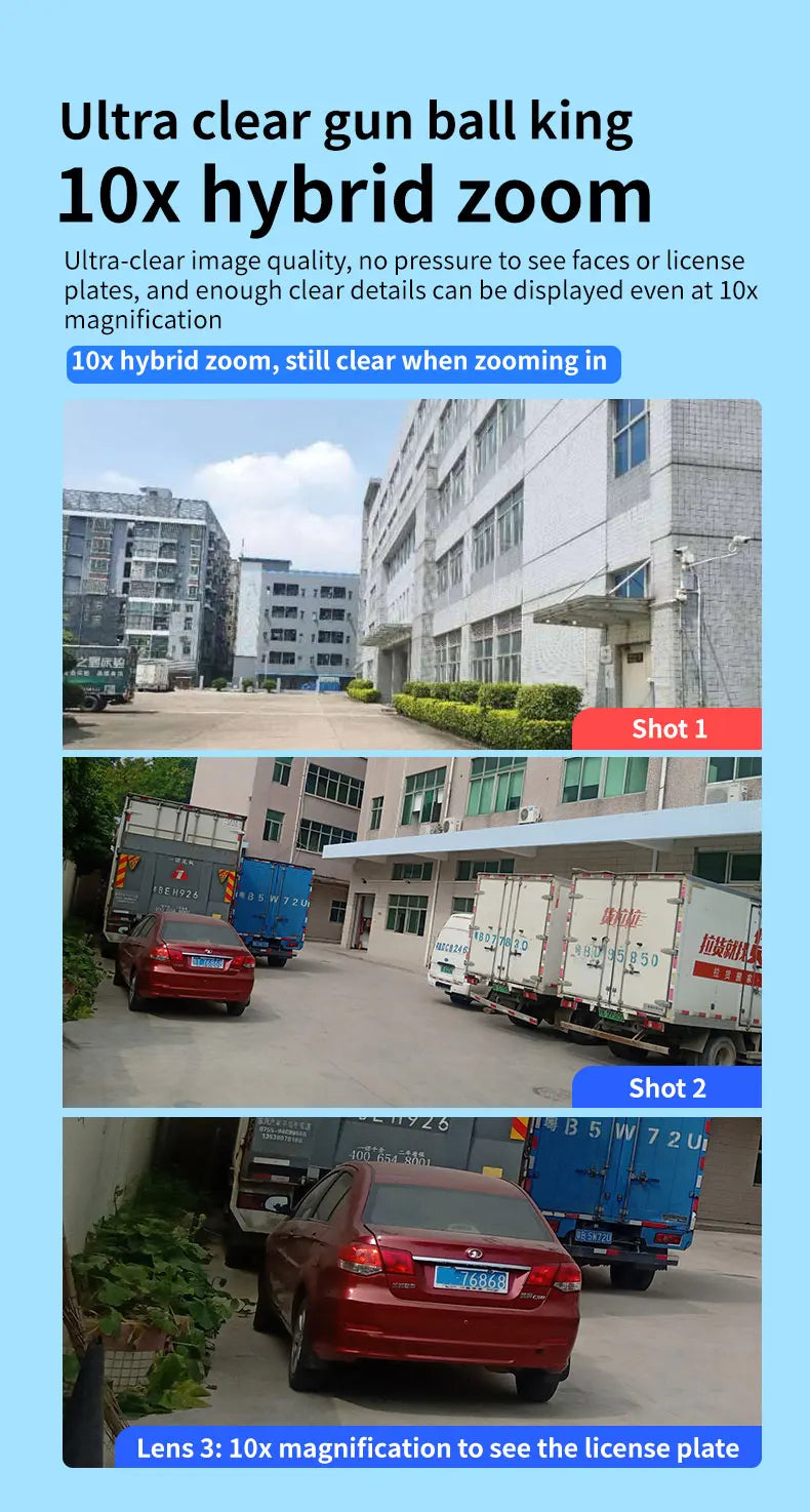 6K 12MP WiFi Outdoor Camera 8X Zoom Three Len Ai Motion Tracking PTZ