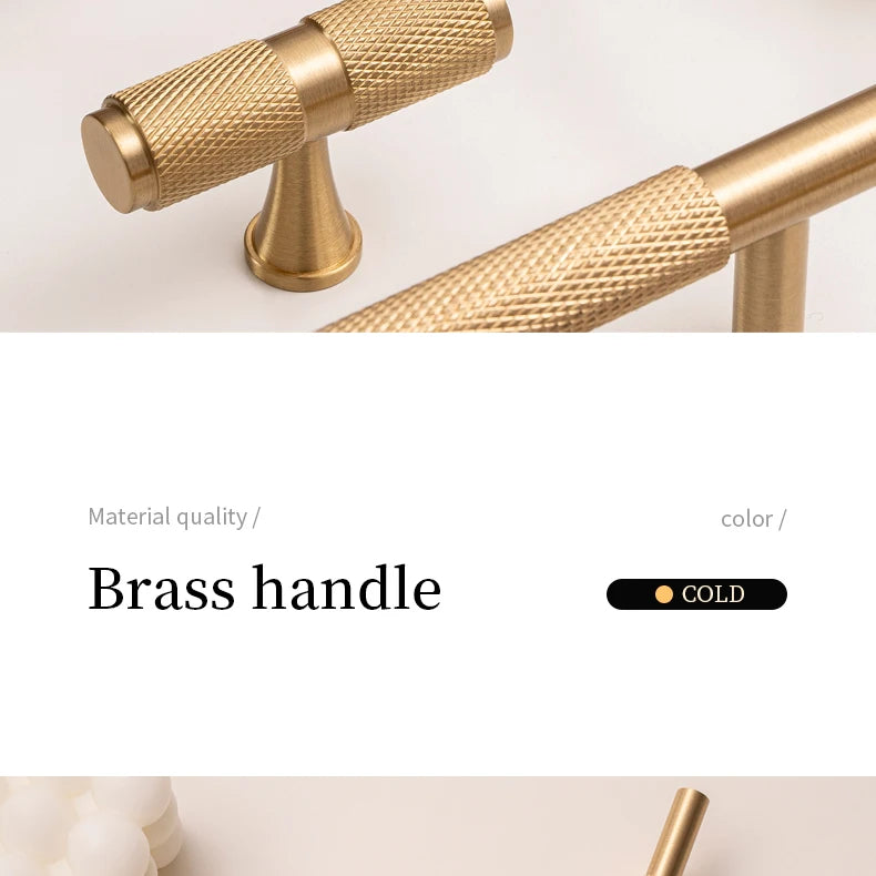 Santaya Solid Brushed Brass Handle Cross Knurled Kitchen Cabinet