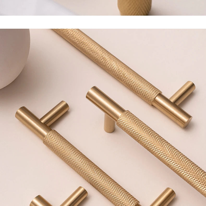 Santaya Solid Brushed Brass Handle Cross Knurled Kitchen Cabinet