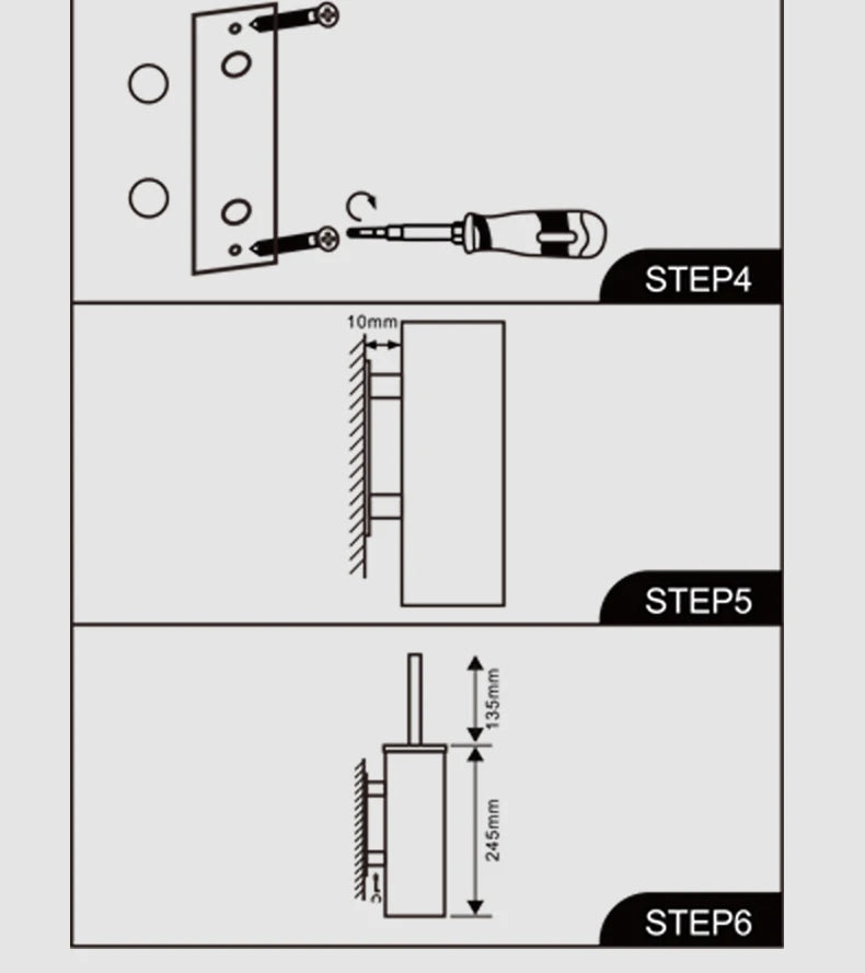 Toilet Brush Wall Mounted 304 Stainless Steel Cleaning Tools No Drill