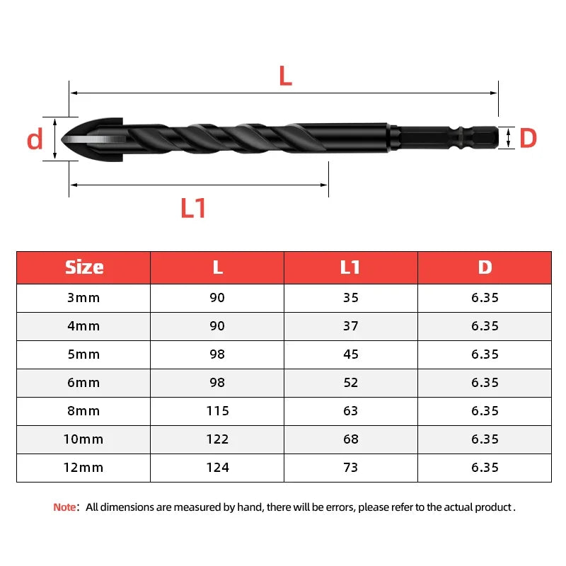 Cross Hex Drill Bit Set For Concrete Porcelain Tile Glass Metal