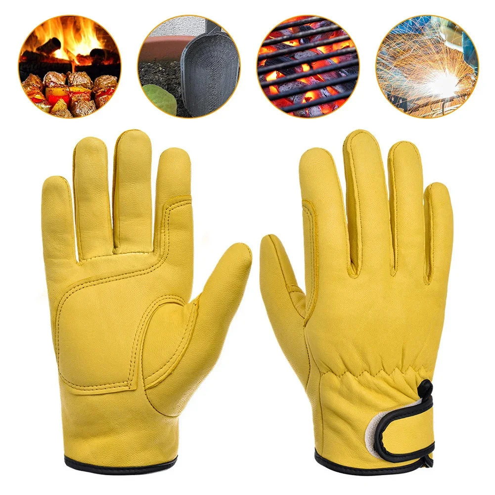 Men Work Gloves Soft Cowhide Driver Hunting Driving Farm Garden